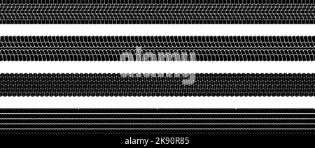 Set of black tire tread print isolated on white background Stock Vector