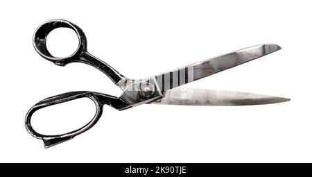 Old vintage tailor or seamstress scissors isolated on white background. scissors isolate Stock Photo