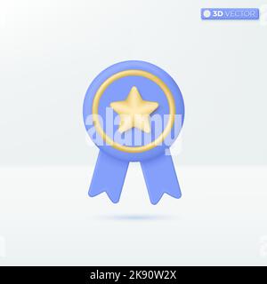 Medal with golden star and ribbons icon symbols. prize, winner, high quality guarantee concept. 3D vector isolated illustration design. Cartoon pastel Stock Vector