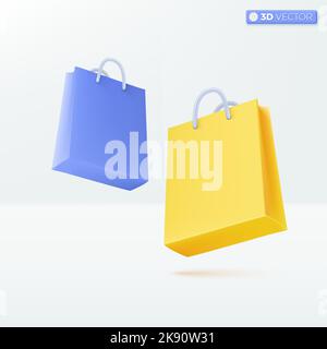 Paper bags icon symbols. Promotion, Discount, Shopping bag, handbag, Sale, Online shopping concept. 3D vector isolated illustration design Cartoon pas Stock Vector