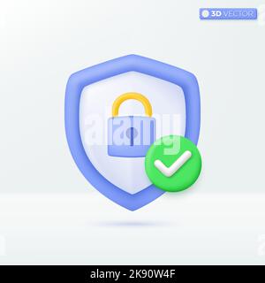 Shield check mark icon symbols. Security, guaranteed, Secure guarding protect concept. 3D vector isolated illustration design. Cartoon pastel Minimal Stock Vector