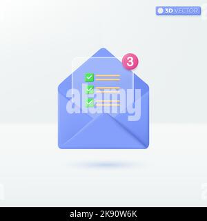 Envelope and transparency Document symbols. announce, nortify, mail invitation, communicate concept. 3D vector isolated illustration design. Cartoon p Stock Vector