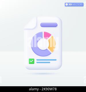 Document and circle graph icon symbols. Project task management, financial success, business concept. 3D vector isolated illustration design. Cartoon Stock Vector