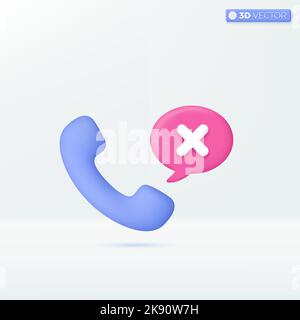 Phone wrong speech icon symbols. bad talk, say no, cancle, do not, bad news concept. 3D vector isolated illustration design. Cartoon pastel Minimal st Stock Vector