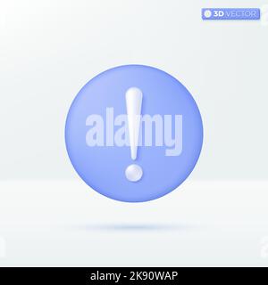 Exclamation mark icon symbols. warning, alert, attention, safety danger caution concept. 3D vector isolated illustration design. Cartoon pastel Minima Stock Vector