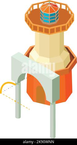 Building project icon isometric vector. Arch project and large lighthouse icon. Designing, building, reconstruction Stock Vector