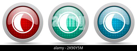 Moon vector icon set, glossy web buttons collection Stock Vector