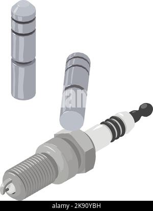 Spares icon isometric vector. New car spark plug and bike connecting pin icon. Automotive and bicycle spare part Stock Vector