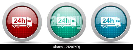 Delivery vector icon set, glossy web buttons collection Stock Vector