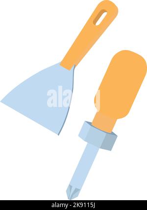 Repair equipment icon isometric vector. Screwdriver tool and putty knife icon. Construction and repair work Stock Vector