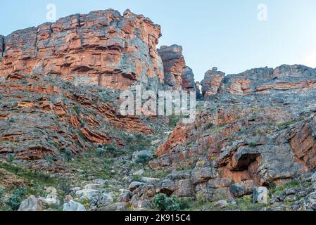 Trail follows the valley to the Wolfberg Cracks at Sanddrif in the Western Cape Cederberg Stock Photo