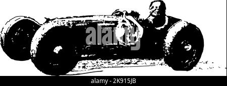 Hand drawn line art style of the 20 and 30s grand prix racing cars. Black and white, original art illustration of an open wheel race car stylized. Stock Vector