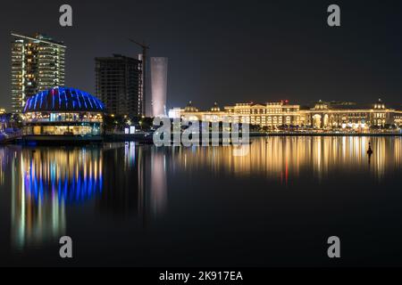 Beautiful night view of Lusail Marina City promenade. Stock Photo