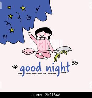 cute card sweet dreams, good night. girl Stock Vector