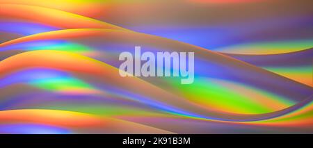 Trendy texture with polarization effect and colorful neon holographic waves. Abstract background in psychedelic Vapor wave style like in old retro Stock Photo