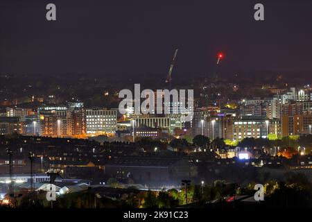 A view across Leeds City Centre with the new tower crane on Lisbon Street . Stock Photo