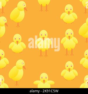 A seamless pattern of yellow chickens on an orange background Stock Vector