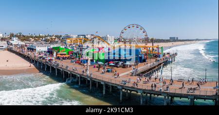 Panoramic aerial view of the Santa Monica Beach and the Pier Stock ...