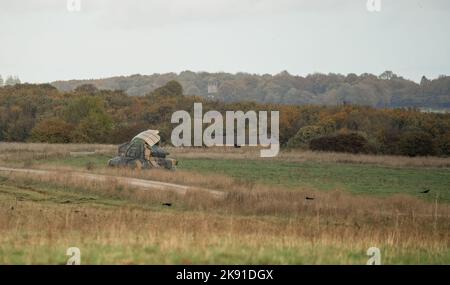 decoy inflatable 2K22 Tunguska self-propelled anti-aircraft platform ready for virtual engagement by aircraft on a military exercise Stock Photo