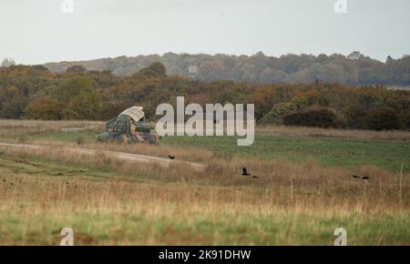 decoy inflatable 2K22 Tunguska self-propelled anti-aircraft platform ready for virtual engagement by aircraft on a military exercise Stock Photo