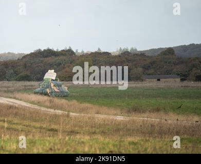 decoy inflatable 2K22 Tunguska self-propelled anti-aircraft platform ready for virtual engagement by aircraft on a military exercise Stock Photo