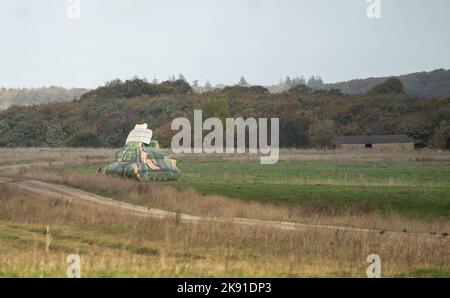 decoy inflatable 2K22 Tunguska self-propelled anti-aircraft platform ready for virtual engagement by aircraft on a military exercise Stock Photo