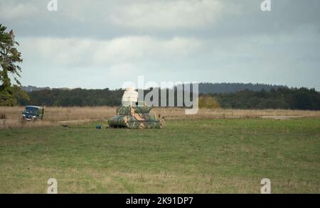 decoy inflatable 2K22 Tunguska self-propelled anti-aircraft platform ready for virtual engagement by aircraft on a military exercise Stock Photo