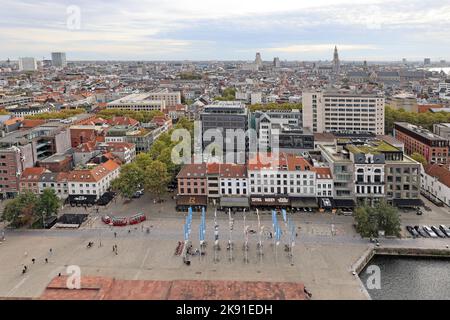 View south from the top of the MAS museum, Eilandje, Antwerp, Belgium Stock Photo