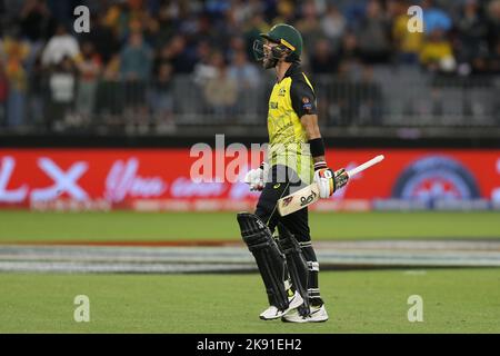 Optus Stadium, Perth, Austraila. 25th Oct, 2022. T20 international cricket Australia versus Sri Lanka: Glenn Maxwell reacts to his dismissal Credit: Action Plus Sports/Alamy Live News Stock Photo