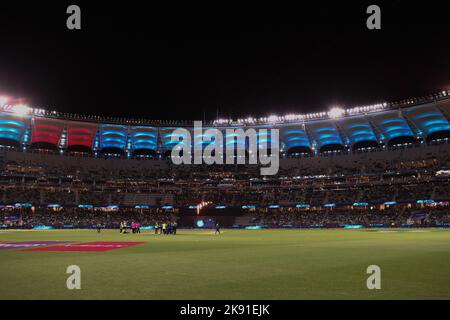 Optus Stadium, Perth, Austraila. 25th Oct, 2022. T20 international cricket Australia versus Sri Lanka: Perth Stadium light show Credit: Action Plus Sports/Alamy Live News Stock Photo