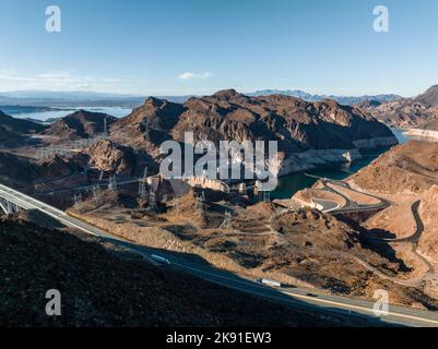 Aerial view of the Hoover Dam in United States. Stock Photo
