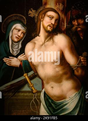 Christ at the Column and Mother of Sorrows (around 1548) by Gaspard Masery (active between 1531 and 1565). Oil on panel. Stock Photo