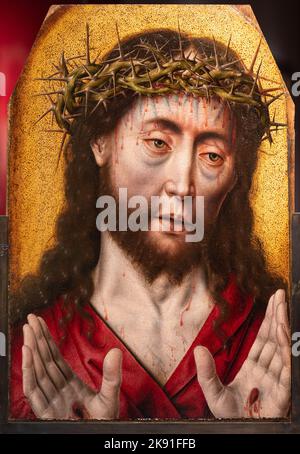 Man of Sorrows – Christ Crowned with Thorns (around 1495–1500) by Aelbrecht Bouts (circa 1452–1549). Oil on panel.