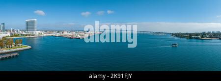 Panorama aerial view of Coronado Bridge with San Diego skyline Stock Photo