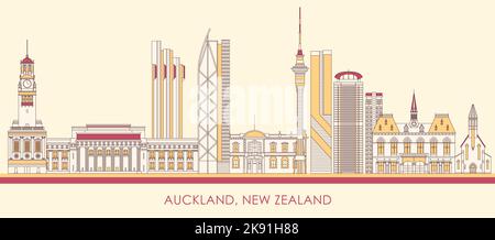 Cartoon Skyline panorama of city of Auckland, New Zealand - vector illustration Stock Vector