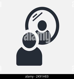 Mirror self reflect person vector icon. Window black mirror illustration simple pictogram man looking sign. Stock Vector