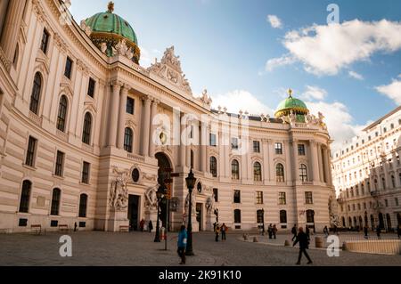 Colossal monumental sculptures of the Baroque Hofburg Palace in Vienna, Austria. Stock Photo