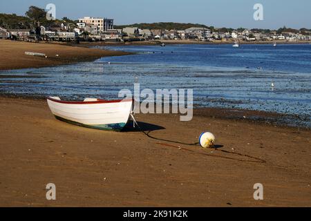 Row boat on the beach in Cape Cod Stock Photo