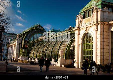 Art Nouveau Palm House and Butterfly House, Palmenhaus and Schmetterlinghas in Vienna, Austria. Stock Photo