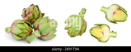 Fresh Artichokes isolated on white background closeup Stock Photo