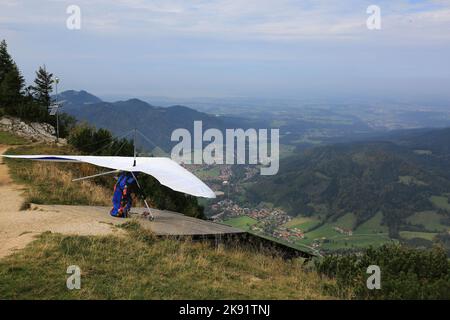 Hang glider flying in the German Alps Stock Photo