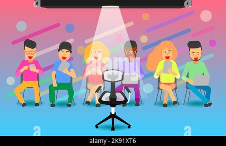 A vector of candidates sitting on chairs, concept of hiring and new jobs Stock Vector