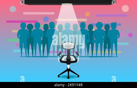 A vector of a single chair with candidates in the background, concept of hiring and new jobs Stock Vector