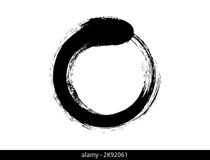 Black enso zen circle on white background. Round logo icon in art paint brush style graphic design. Vector illustration isolated Stock Vector