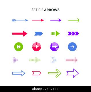 Arrows icons. Set of colored vector arrows isolated on white background. Vector illustration Stock Vector