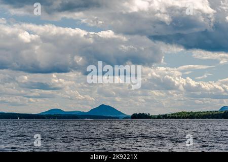 Lake Magog is a freshwater lake located in the Estrie region of Quebec, Canada. Stock Photo