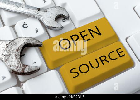 Text caption presenting Open Source. Word Written on contains the source code that can be modified and enhanced Stock Photo