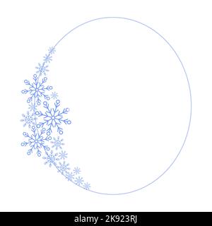 Snowflakes festive Christmas oval frame template vector illustration, New Year holiday celebration background with copy space for text, card, poster, Stock Vector
