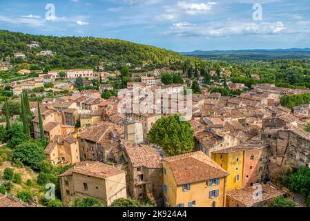 Travel destination, old village in hear of Provence Cotignac with famous cliffs with cave dwellings and troglodytes houses, Var, Provence, France Stock Photo