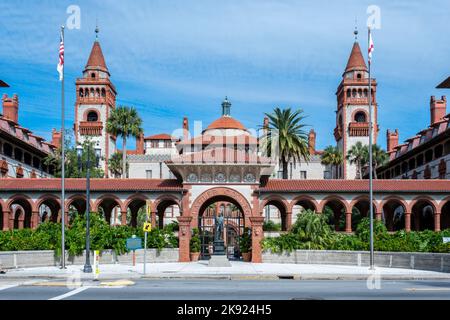 Flagler College front exterior view on a blue sky day. Stock Photo